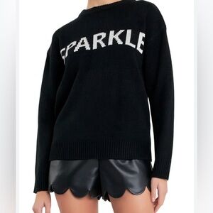 English Factory NWT Lettering Sparkles Sweater, black Silver size XSmall